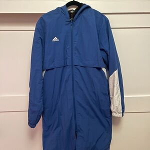 Adidas Blue swim parka with fleece lining and zip pockets